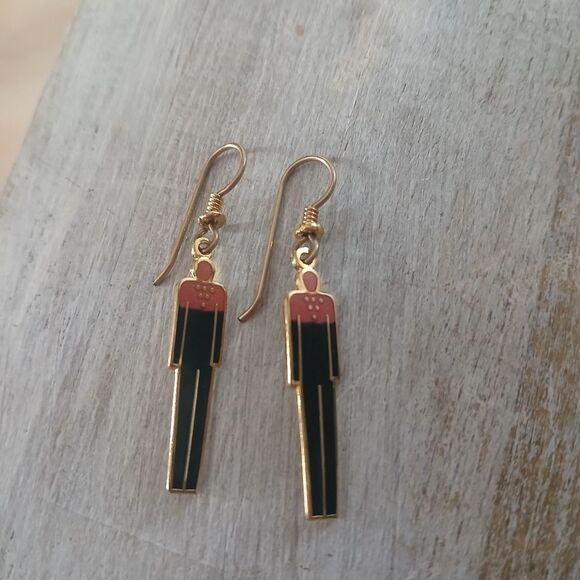 Vintage 80's Laurel Burch Artistic Earrings with Black and Pink Homme Man Signed - Picture 12 of 13